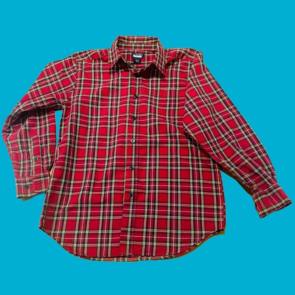 The Children’s Place Red Plaid Button Down Shirt Boy’s Size Large 10/12